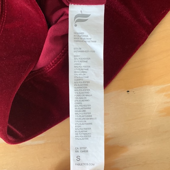 Fabletics Velour Red Sports Bra - Picture 2 of 3